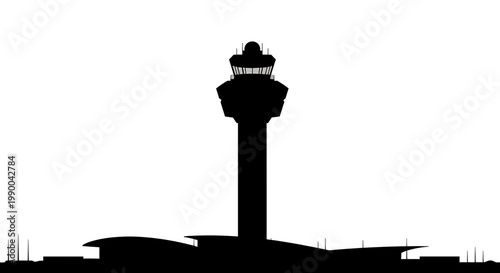 Airport Control Tower Silhouette Vector Illustration