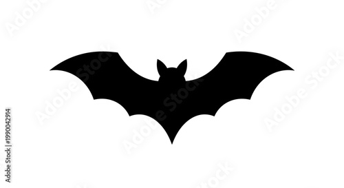 Minimalist black bat silhouette with spread wings vector illustration