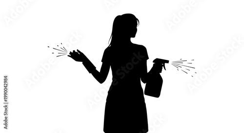 Cleaning service woman silhouette holding spray bottle illustration