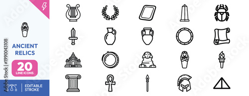 Fotografie Collection of historical archaeological artifacts and ancient civilization symbo