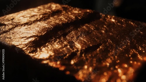 冷却中の溶銅表面：マクロ映像で捉えた琥珀色の金属膜テクスチャ