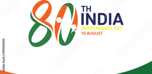 India 80th independence anniversary logotype, vector typography design with patriotic tricolor theme for national celebration branding.