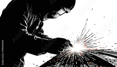silhouette of a man worker do welding
