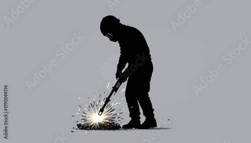 silhouette of a man worker do welding