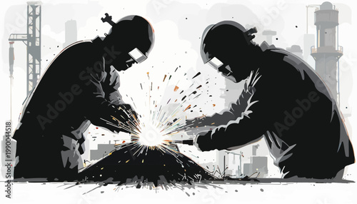 silhouette of a man worker do welding