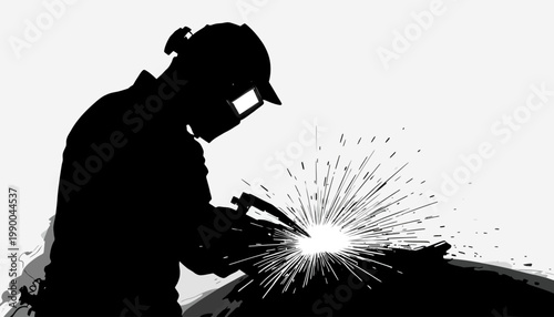 silhouette of a welder on working area