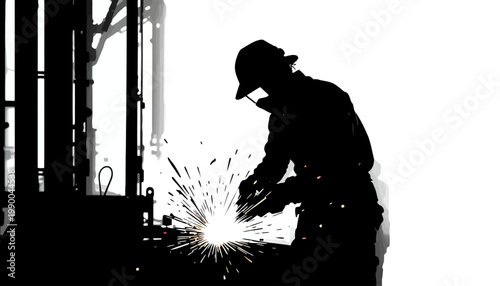 silhouette of a welder on working area