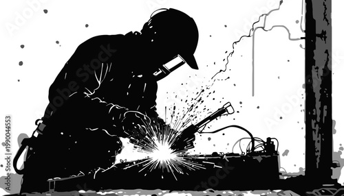 silhouette of a man worker do welding