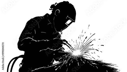 silhouette of a man worker do welding