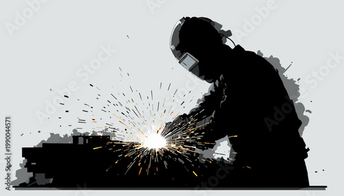 silhouette of a man worker do welding