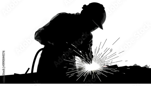 silhouette of a man worker do welding
