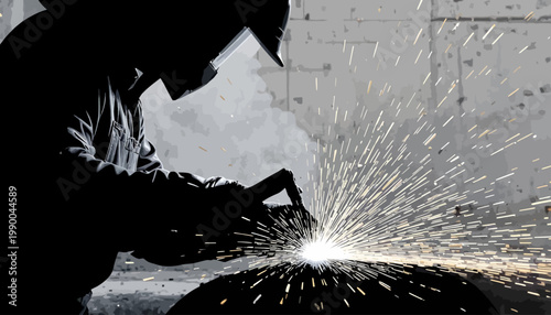 silhouette of a welder on working area