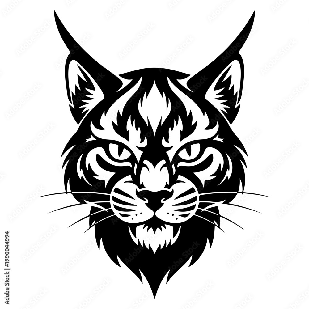 Fototapeta premium Stylized Black and White Bobcat Head Illustration.