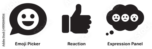 Emoji picker reaction and expression panel icons for user interface and communication.