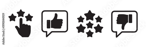 Various rating and feedback icons including stars thumbs up and thumbs down symbols.