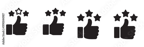 Thumb up and star rating vector icon set customer review experience quality feedback.