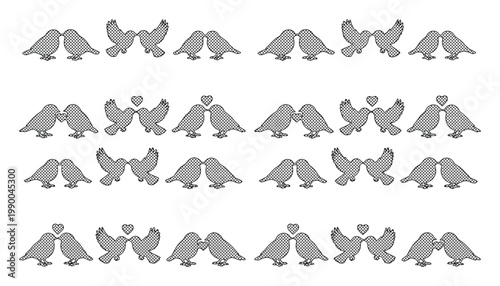 Set of 24 Gray Dove Love Birds Silhouette Icons Vector