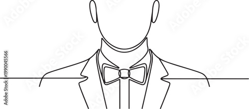Neck with a bow tie single line art. Man in formal wear dress code. one line icon drawing vector