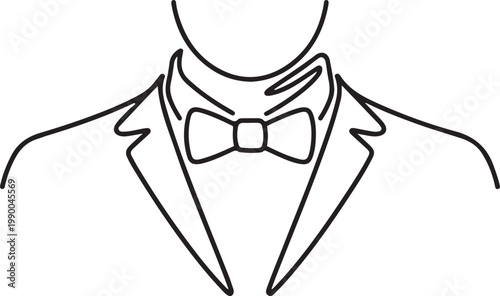 Neck with a bow tie single line art. Man in formal wear dress code. one line icon drawing vector