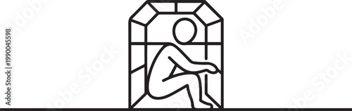 person is not free from the arrest hold cage. one line icon drawing vector