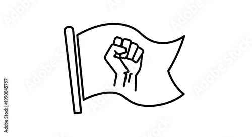 Fist Raised on Flag Banner Symbol.