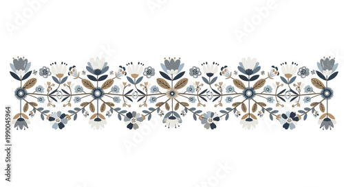 Bohemian Floral Border Ornament - Folk Art Inspired Decorative Element