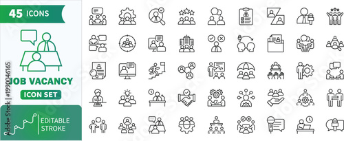 Job vacancy icons set. Collection of Icons representing job interviews, human resources, recruitment, and unemployment concepts