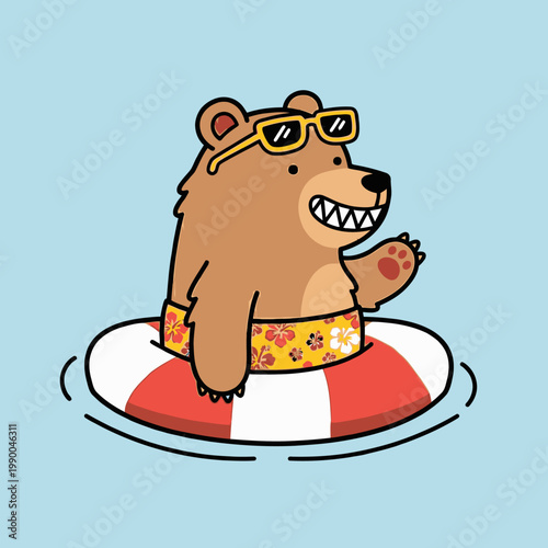 Cartoon bear wearing sunglasses float.
