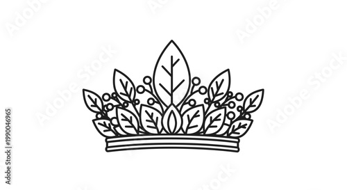 Elegant botanical crown illustration, leaf and berry design, royalty symbol