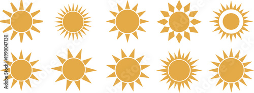 Collection Of Stylized Sun Icons In Yellow sun symbol