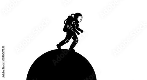 Minimalist Astronaut Silhouette Walking on a Planet Vector Illustration