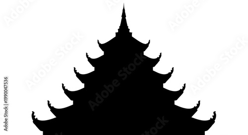 Traditional Asian pagoda temple roof silhouette illustration