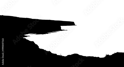 Coastal cliff and bay landscape silhouette vector illustration