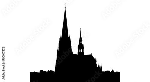 Black silhouette of a gothic cathedral with tall spires