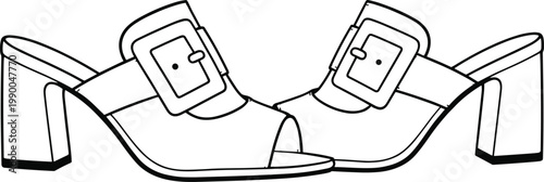 Black and White Outline of Buckled Mule Shoes footwear