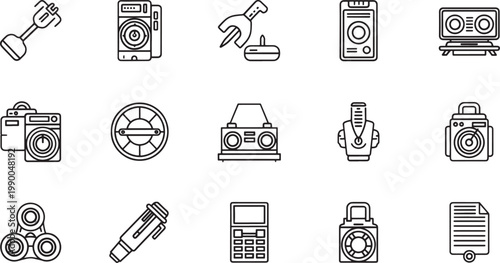 Black and white of vehicles, tools, and devices truck