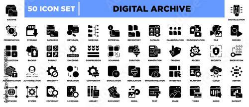 Digital Archive Icon Sheet Glyph Black