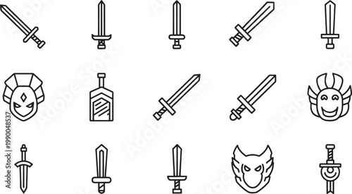 Black and white line set: tools, devices, and symbols