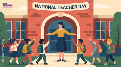 National Teacher Day celebration with teacher and students at school