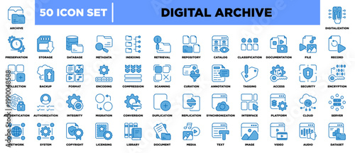Digital Archive Icon Sheet Blue White