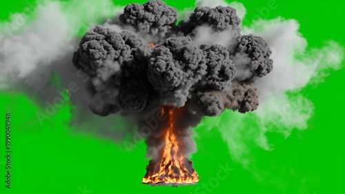Realistic Explosion with Fire and Smoke on Green Screen