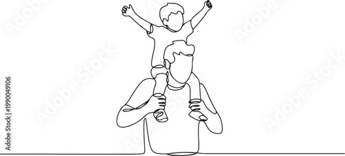 Father carrying his son. Father and son. one line art icon drawing vector