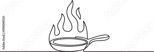 Vector continuous one line pan fire illustration. one line art icon drawing vector