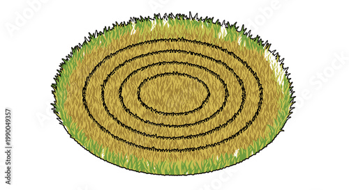 Artistic Crop Circle Illustration: Aerial View of Wheat Field Design. Agriculture Concept with Hand Drawn Style, Isolated on transparent background. Vector Farming Pattern.