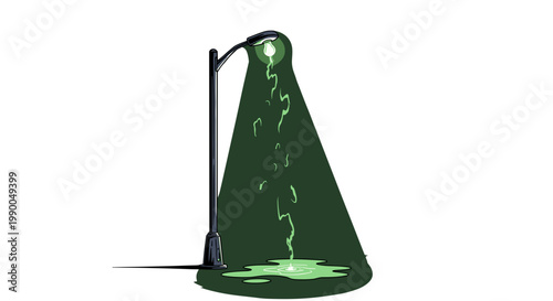 Vector Streetlight with Dripping Light, Spooky Ambiance isolated on transparent background. Dark Mystery, Cartoon Illustration for Halloween, Vector Art