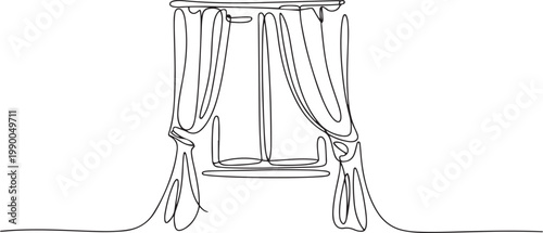window with curtains. Single line drawing illustration of windows living room with fabric. one line art icon drawing vector