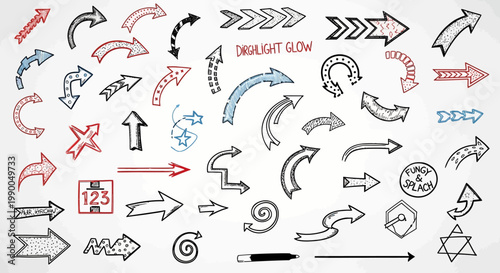 Elegant arrows set for business plan, presentation and education. Sign, Symbol, Hand drawn arrow paint brush design
