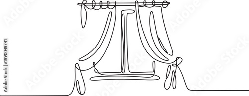 window with curtains. Single line drawing illustration of windows living room with fabric. one line art icon drawing vector