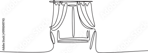 window with curtains. Single line drawing illustration of windows living room with fabric. one line art icon drawing vector