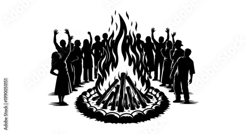 People Celebrating Around a Bonfire